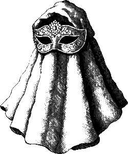 Cloak and mask, ink drawing