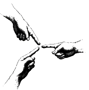 Accusing hands, ink drawing